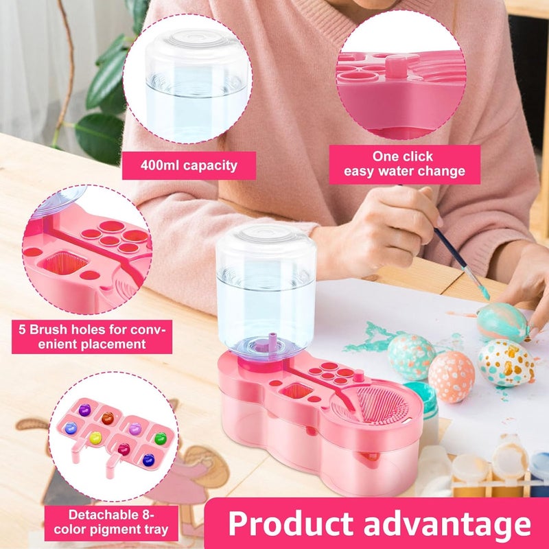 KarHoeGern 2026 Paint Brush Cleaner for Kids Water Circulation Paint with Drain Paint Water Dispenser with Palette Brush Holder Paint Brush Washer for Acrylic Painting Watercolor Art (pink) - Image 2